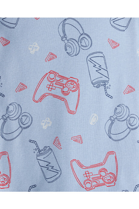 Pijama cuatro piezas de algodón, dos remeras manga larga y dos pantalones, diseño gamer Pijama cuatro piezas de algodón, dos remeras manga larga y dos pantalones, diseño gamer