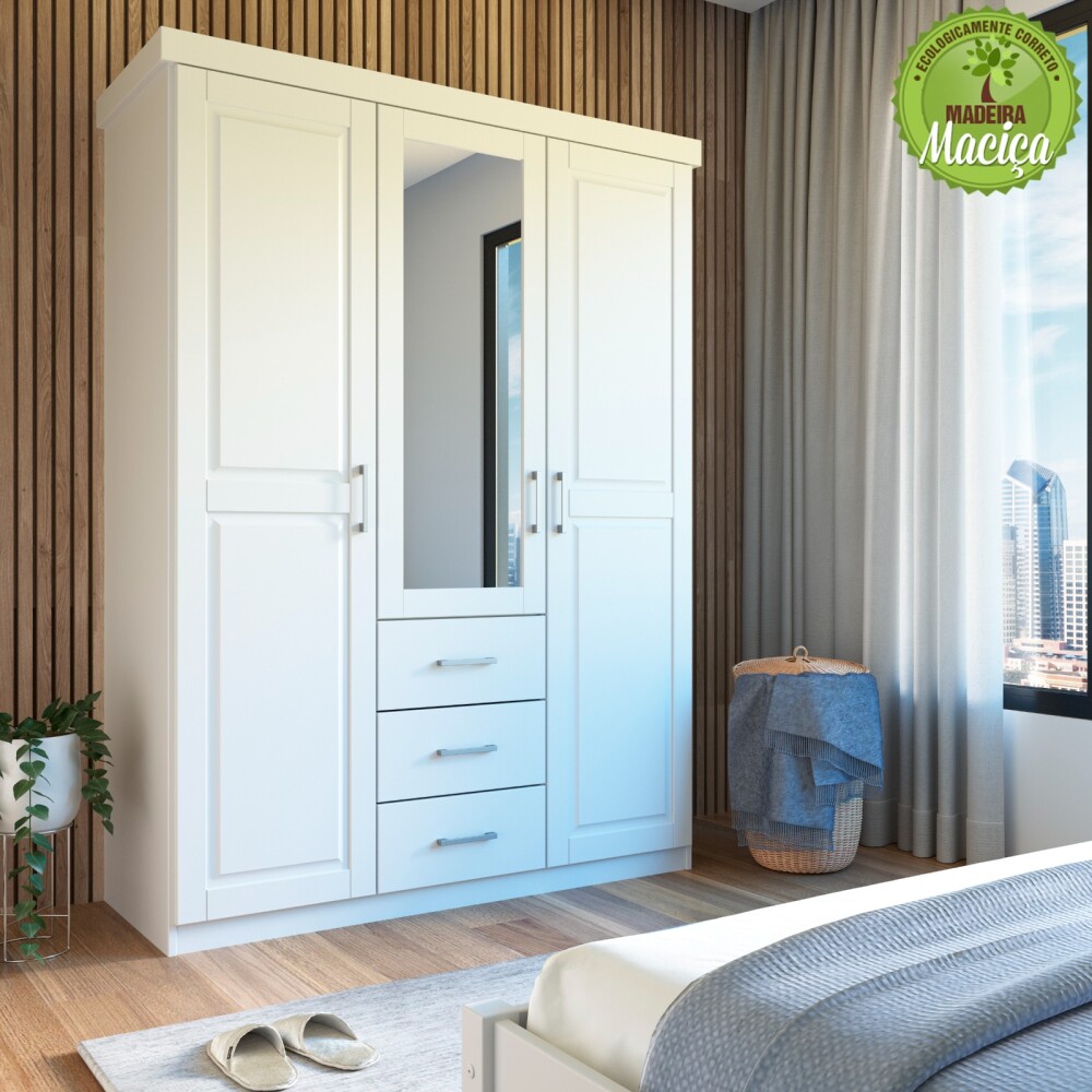 Ropero 3 Puertas Con Espejo Madera Maciza - Linea Essenciale Ropero 3 Puertas Con Espejo Madera Maciza - Linea Essenciale
