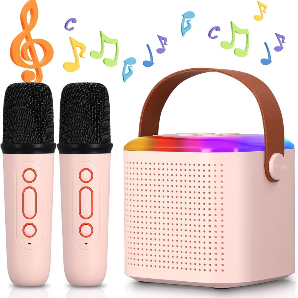 Mini Parlante Inalambrico Con 2 Microfonos Rosa
