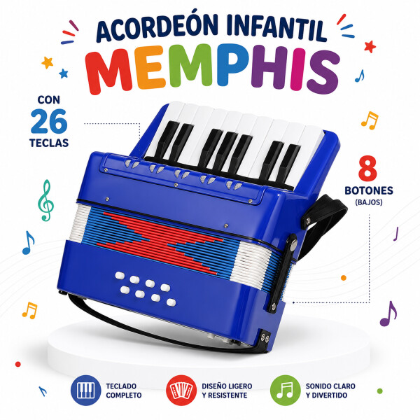 Acordeón Infantil Memphis Ysjacc104 26 Teclas Y 8 Bajos ACORDEON INFANTIL MEMPHIS YSJACC104