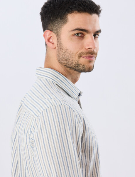 CAMISA RAYADA DE LINO Verde