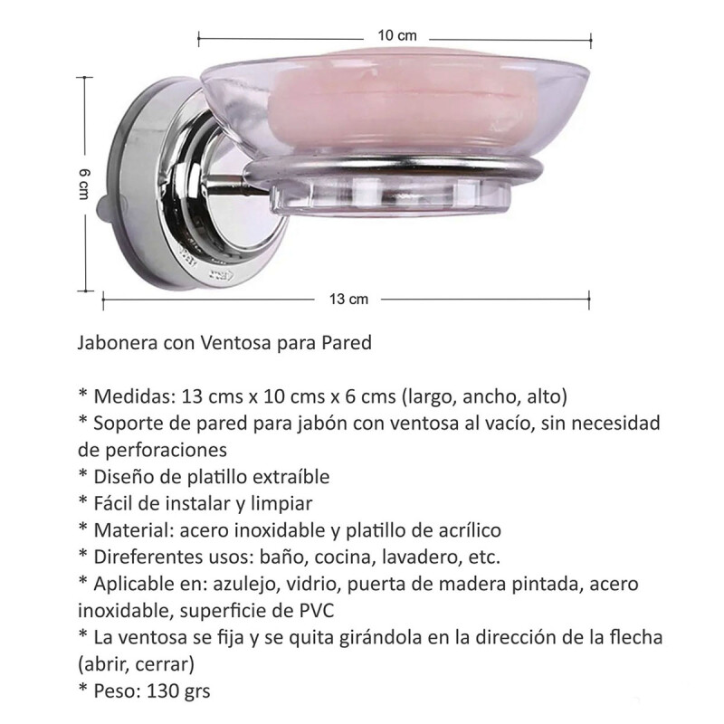 Jabonera platillo de vidrio con ventosa acero inoxidable GRIS