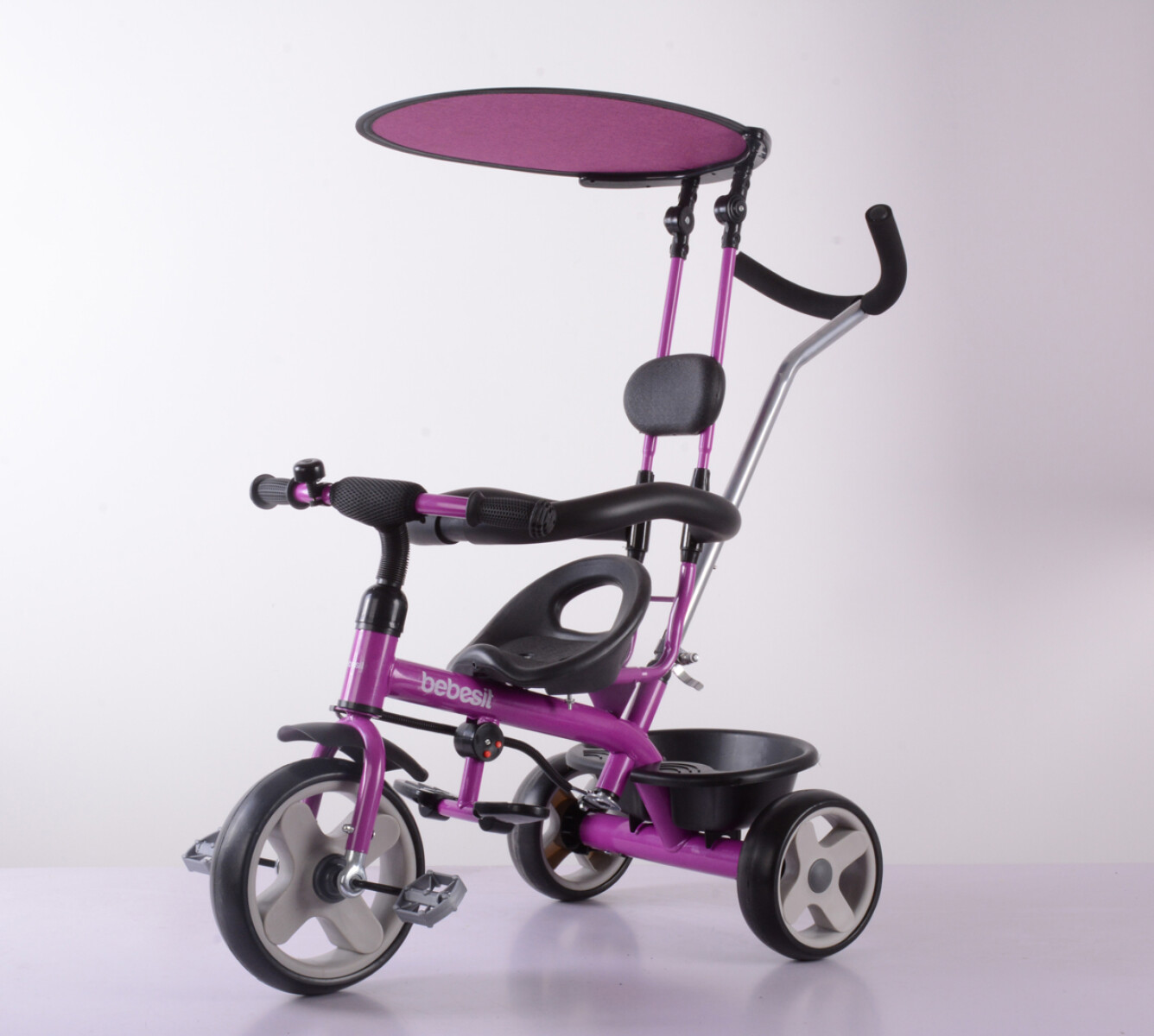 Bebesit triciclo con capota y guía-rosa 