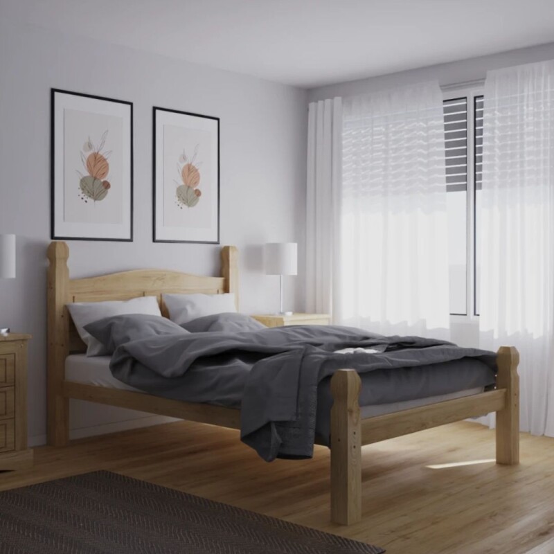 Cama 2 Plazas Natural Línea Mexicana Madera Maciza Cama 2 Plazas Natural Línea Mexicana Madera Maciza