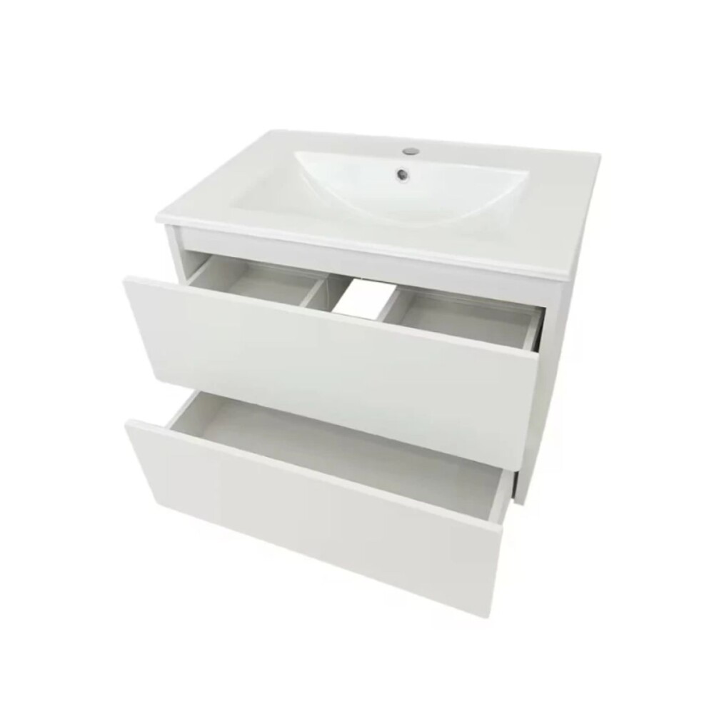 Mueble de baño suspendido Blanco 80 cm con bacha de loza Mueble De Baño Suspendido Blanco 80 Cm Con Bacha De Loza