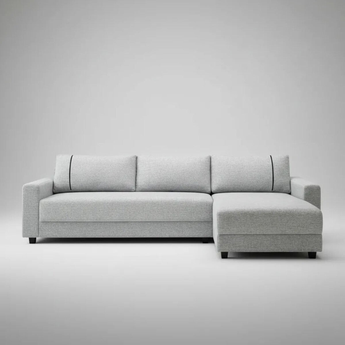 Sofá 3 Cuerpos + Chaise Izquierdo - Tela gris con puntos negros y crudos 