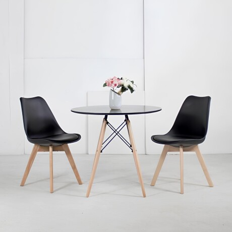 Juego de comedor Con Mesa Circular de 80 cm + 2 sillas Eames Acolchonadas Blanco