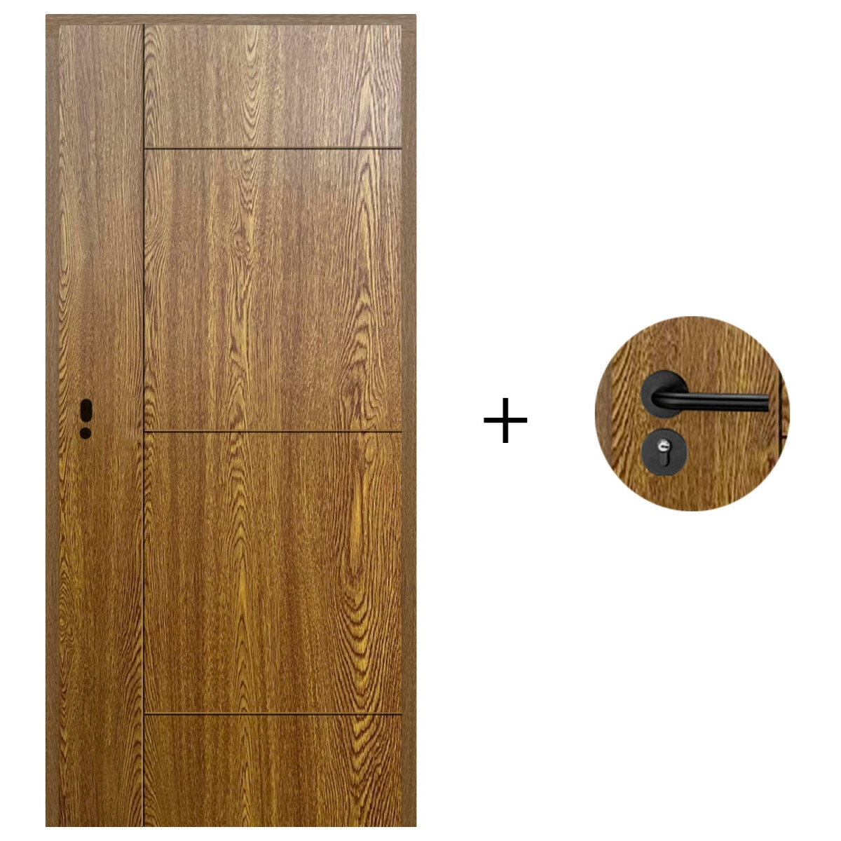 Puerta Desarmada Interior en MDF con Marco y Cerradura Lumax - Marrón Claro Diseño Ankara Herraje Negro 