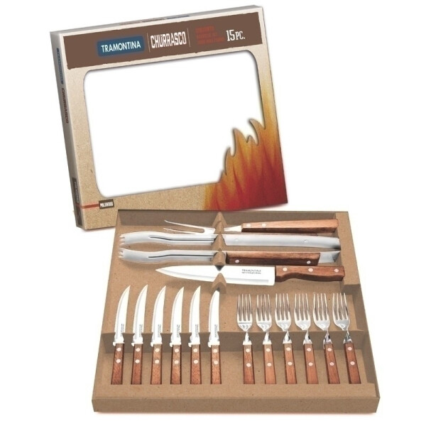 Juego para asado modelo CHURRASCO, 15 piezas -TRAMONTINA FER04957