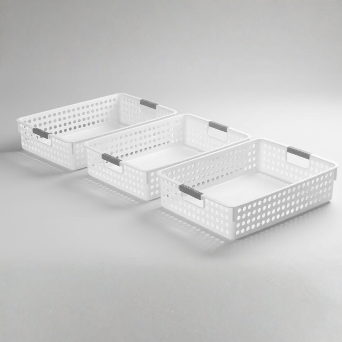 Set x3 Cesto Organizador calado con asas 35 x 26 x 8.5 cm - BLANCO 