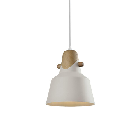 Lámpara colgante metal blanco y madera vintage Ø22 IX9047