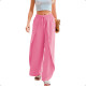 Pantalón Palazzo Elastizado Liso con Abertura Rosa