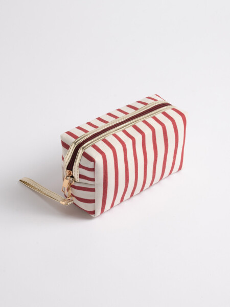 Necessaire de tela a rayas Crudo Y Rojo