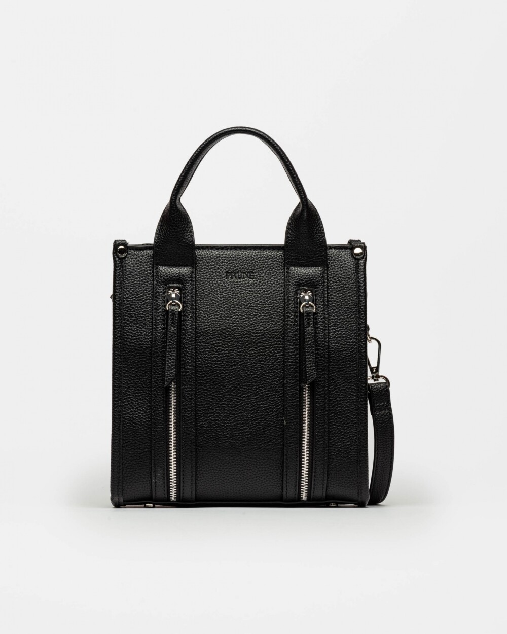 Cartera de Mano Oak en Efecto Cuero Liso Negro