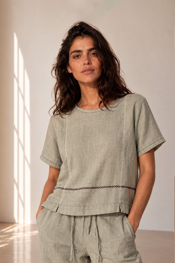 BLUSA LINO CRUZ BEIGE