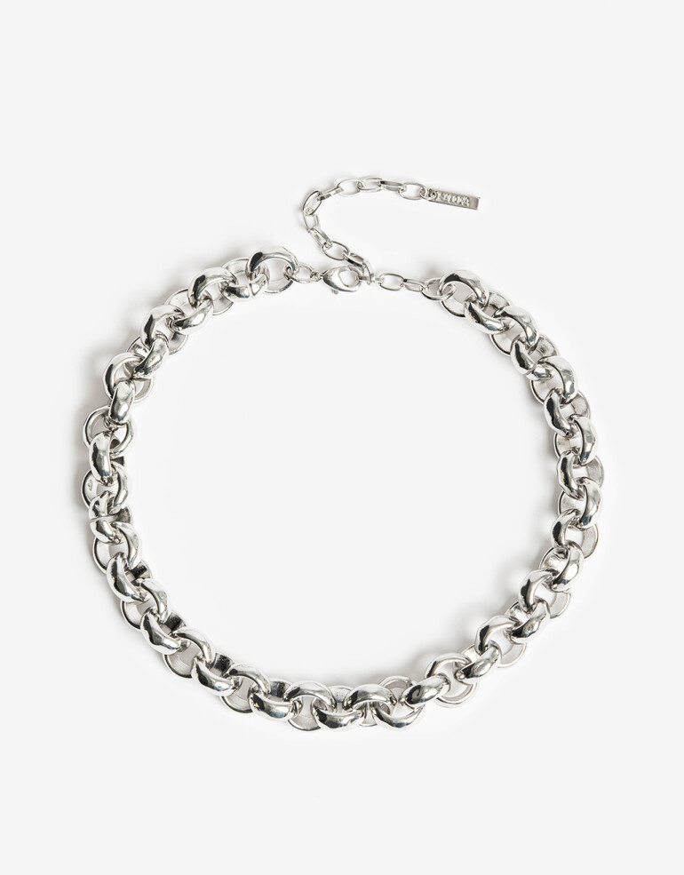 Collares Cortos Metal Collar Metal Eslabones Orgánicos - Plateado Rodio