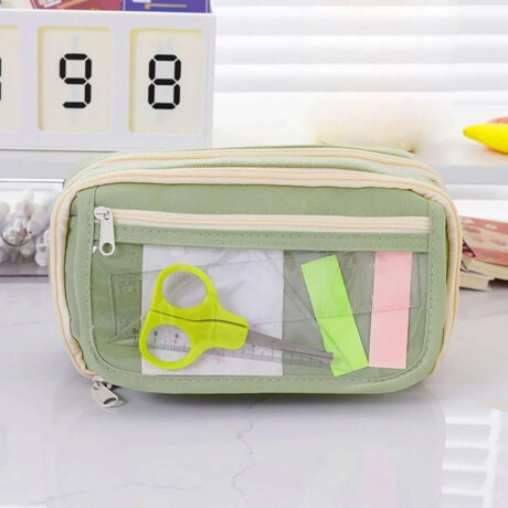 Cartuchera con divisiones y visor 12x22x9cm Verde