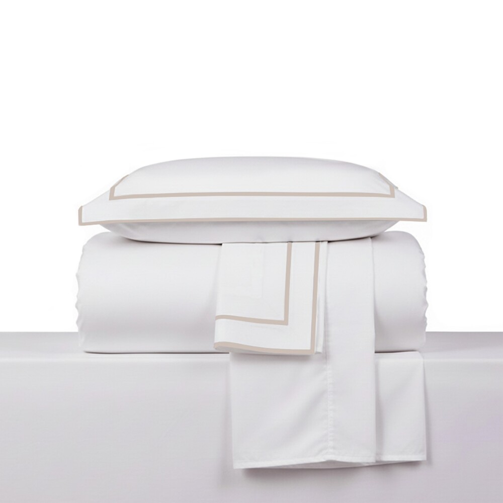 Juego de Sabana 1 Plaza Basic Color Block 200 Hilos - Pilar Blanco/Beige