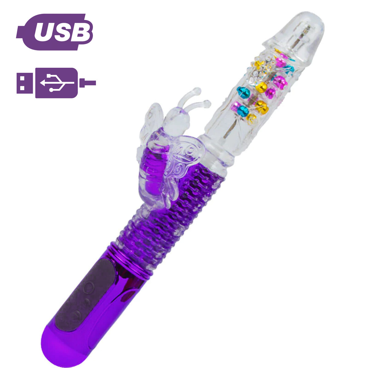 Vibrador Con Rotación Estimulador De Clítoris Mariposa USB - Violeta 