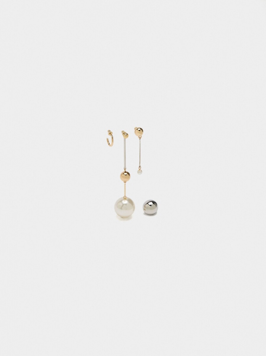 Set De Pendientes Asimétricos Con Perlas - bicolor 