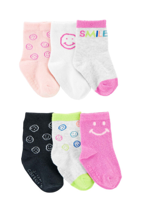 Pack seis pares de medias de algodón, estampa sonrisas Sin color