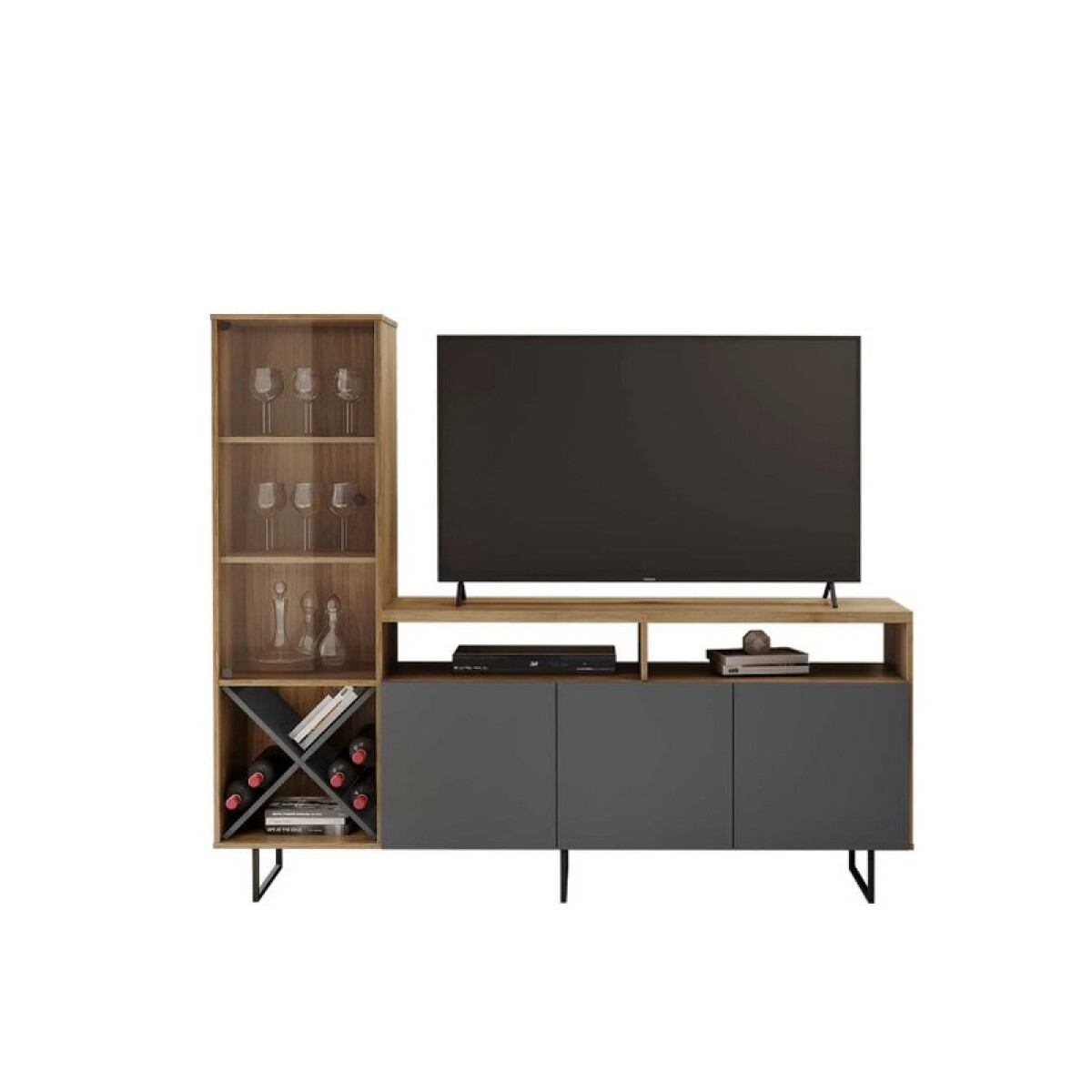 RACK LUZ CON CRISTALERA NORONHA GRAFITO 