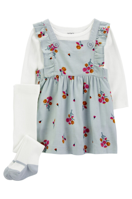 Set tres piezas, jumper de sarga, remera de algodón calado y medias Sin color