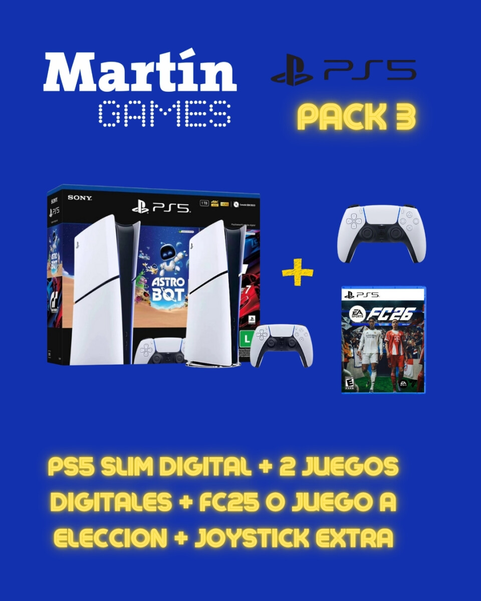 CONSOLA Playstation 5 PS5 SLIM DIGITAL 1tb + FC26 O JUEGO A ELECCIÓN + JOYSTICK ORIGINAL EXTRA 