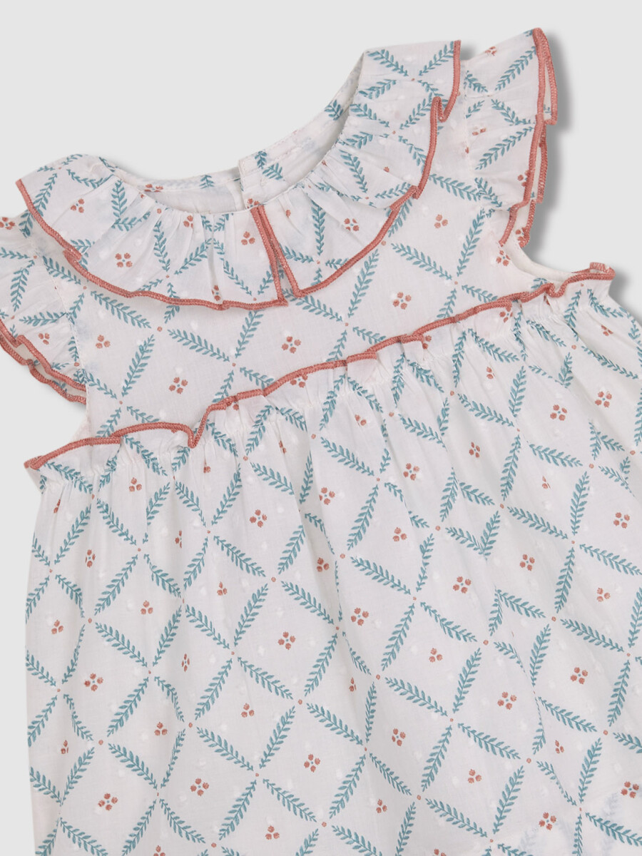 Vestido Con Estampado De Ramitas Blanco