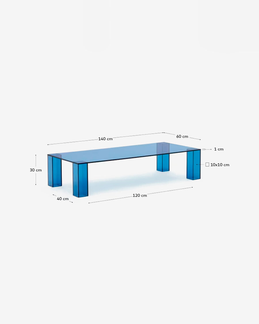 Mesa de centro Adularia de cristal templado azul 140 x 60 cm