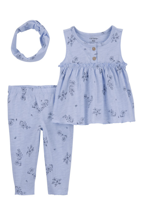 Set tres piezas de algodón, calza, musculosa y vincha diseño floral Sin color