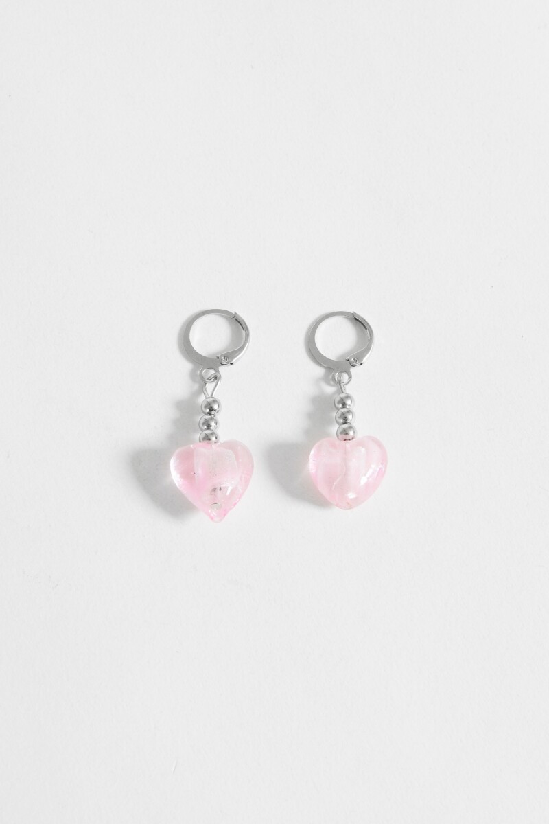 Aros con dije corazón acrílico rosa