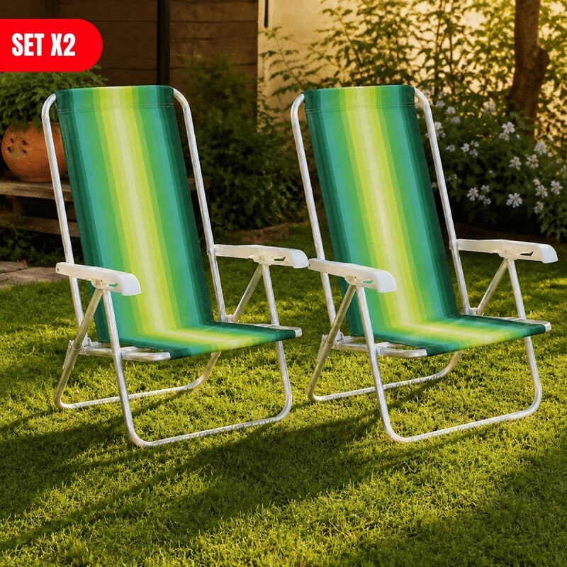 Set x2 Silla reclinable 4 posiciones aluminio VERDE