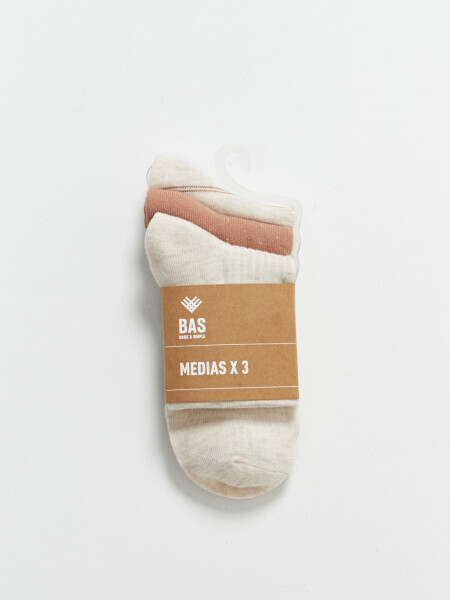 Pack x3 media caña Beige Melange Lunares