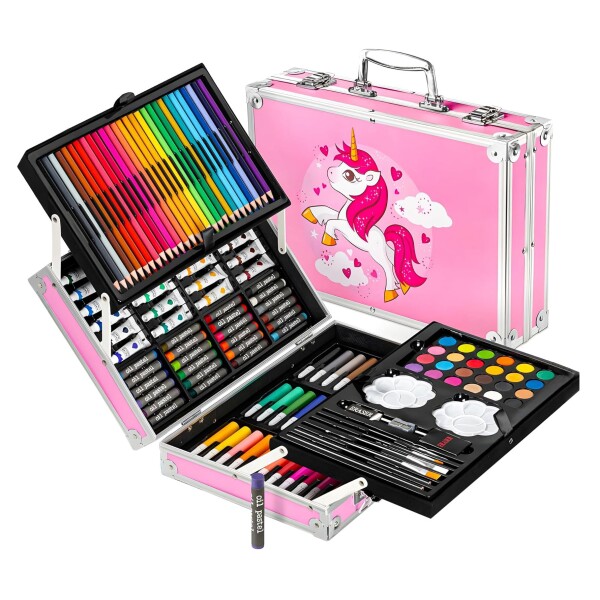 Set Valija Maletín Arte Escolar Didáctico 145 Piezas Pintar Variante Color Rosa