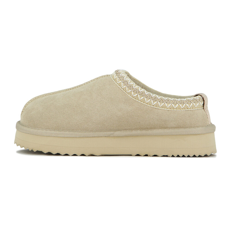 Country Pantufla Cuero / Peluche - Tira De Color Fija - Dama - Beige Beige