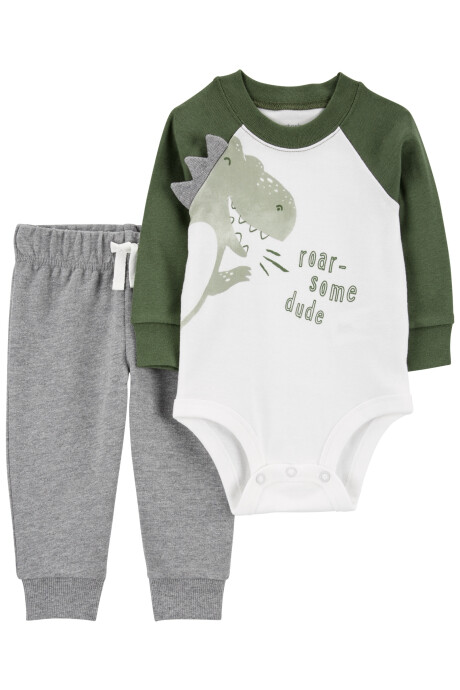 Set dos piezas de algodón, pantalón y body, estampa dino Sin color