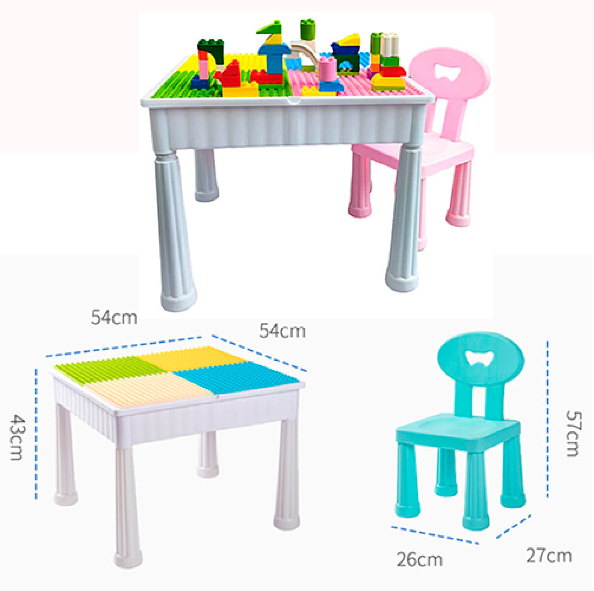 CONJUNTO INFANTIL MESA Rebatible c/Legos + SILLA - Sin color 