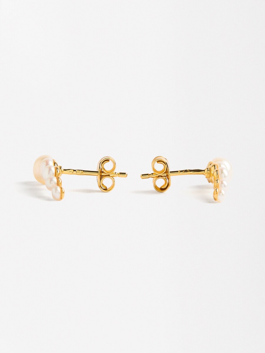 Pendientes De Perlas De Agua Dulce - Plata De Ley 925 dorado