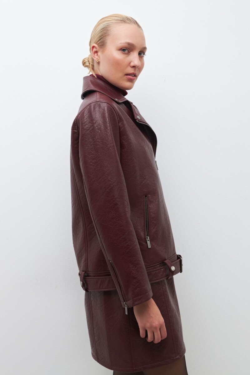 Chaqueta biker eco-cuero bordo
