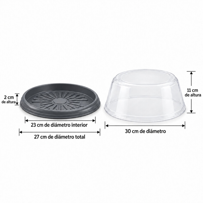 Cubre Torta con Tapa Transparente y Bandeja Plástica 30 cm Gris