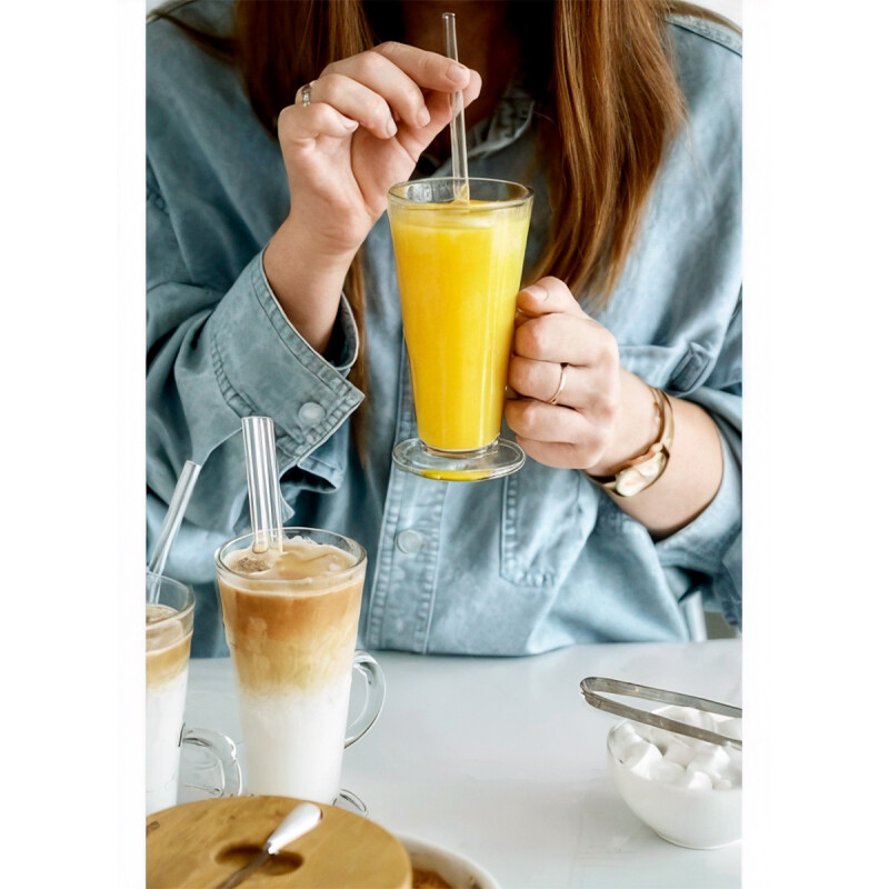 Taza de vidrio alta con asa 285ml TRANSPARENTE