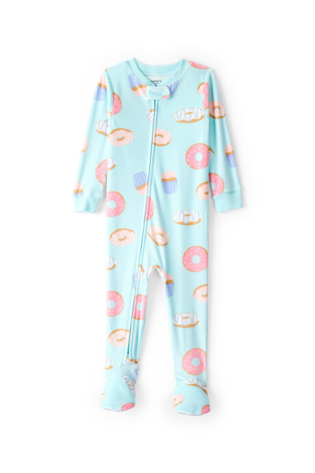 Pijama una pieza de micropolar, con pie, diseño donas Sin color