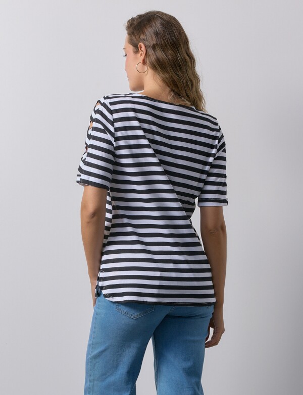 Remera Algodon Lineas NEGRO/BLANCO