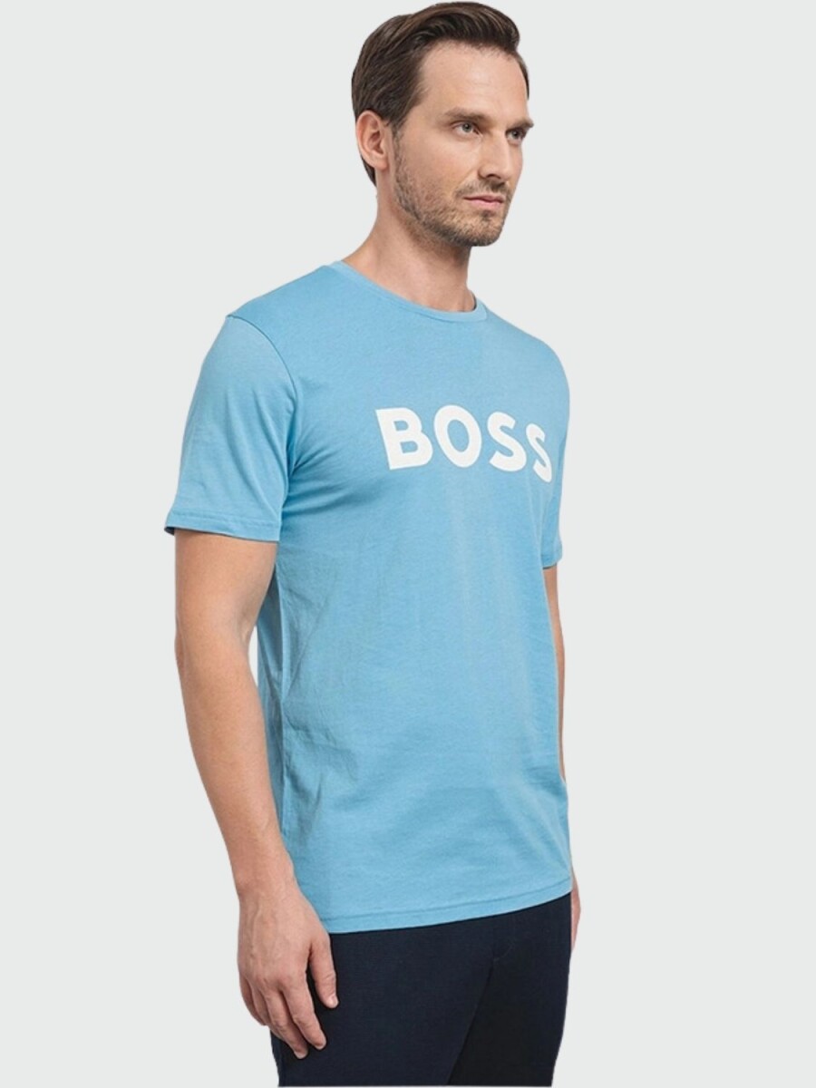 Hugo Boss -Remera de algodón con logo, regular fit , THINKING - Celeste 