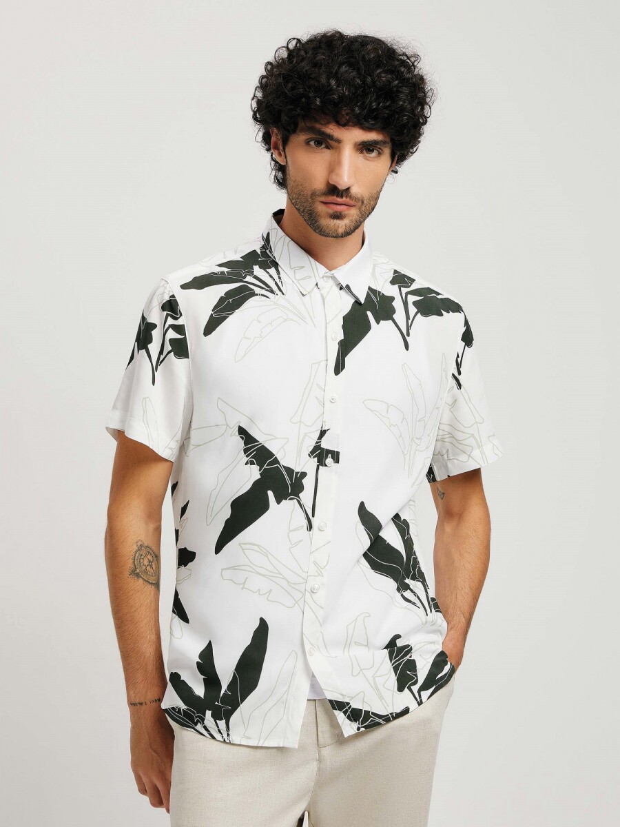 CAMISA MASCULINA ESTAMPADA - BLANCO 