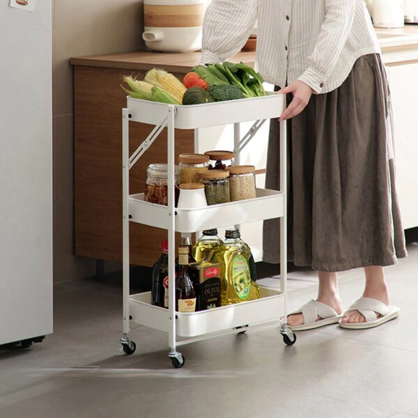 Carro Organizador 3 Estantes Con Ruedas Multiuso Plegable Color Variante Blanco