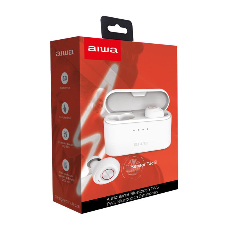Auriculares Bluetooth In Ear AIWA con Microfono Dual HD y Sonido Estereo Estuche de carga de 2800 mAh Blanco | AW-6PROW