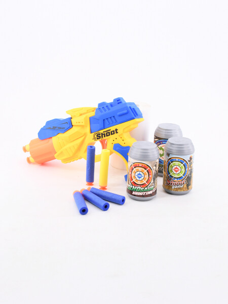 PISTOLA CON BALAS Y LATAS AZUL