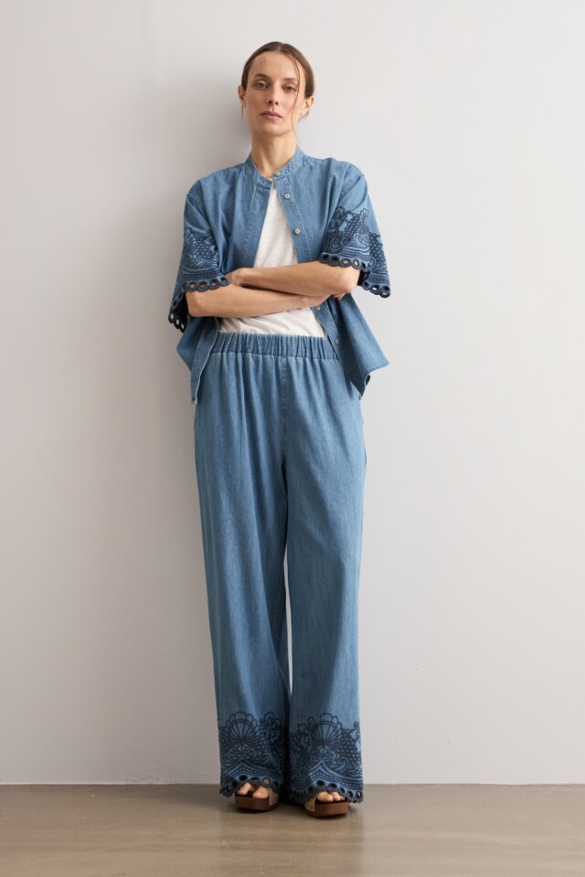 Pantalón de jean bordado jean medio
